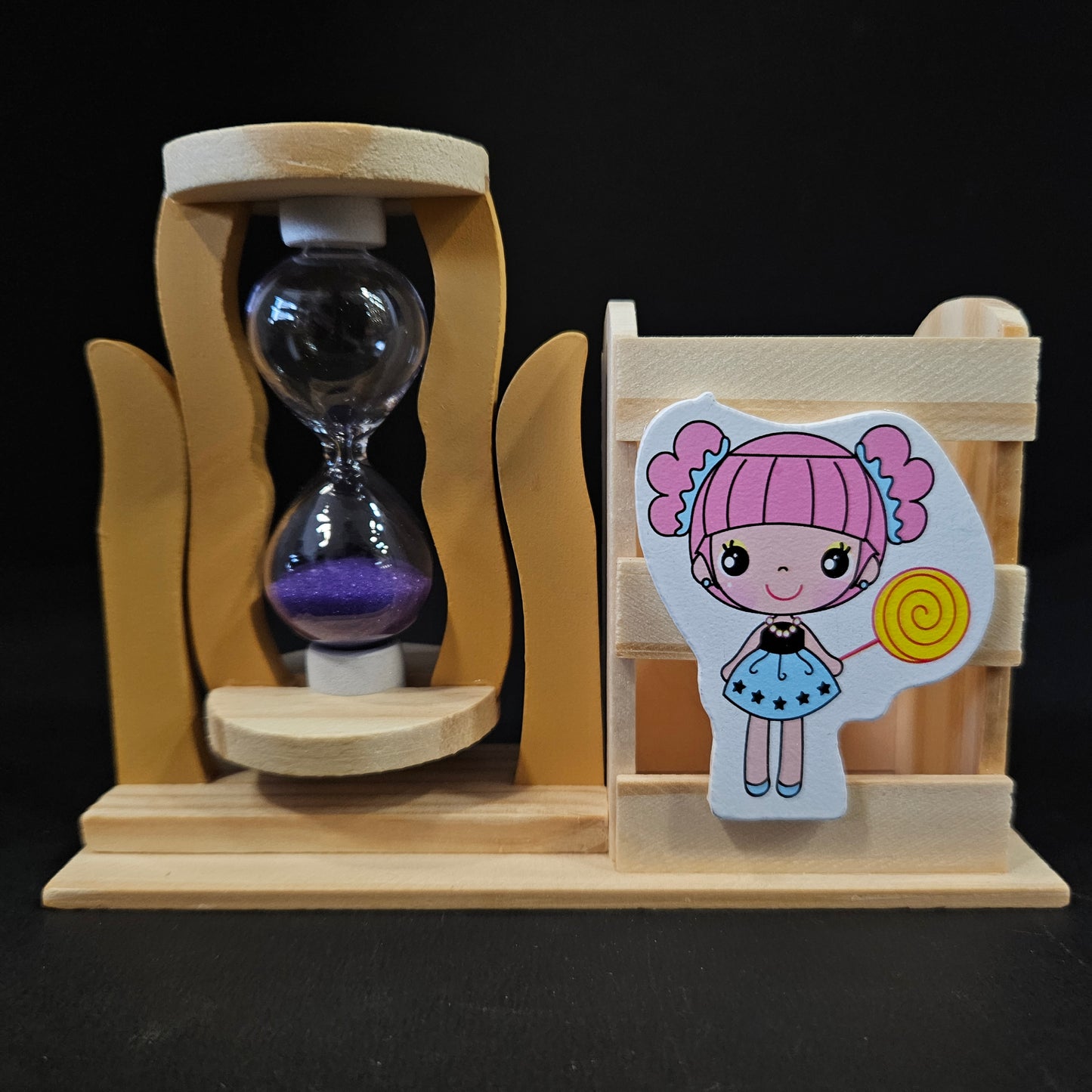 Handicraft Wooden penstand with sand Timers Pen Stand/Pencil Stand for Office & table decor