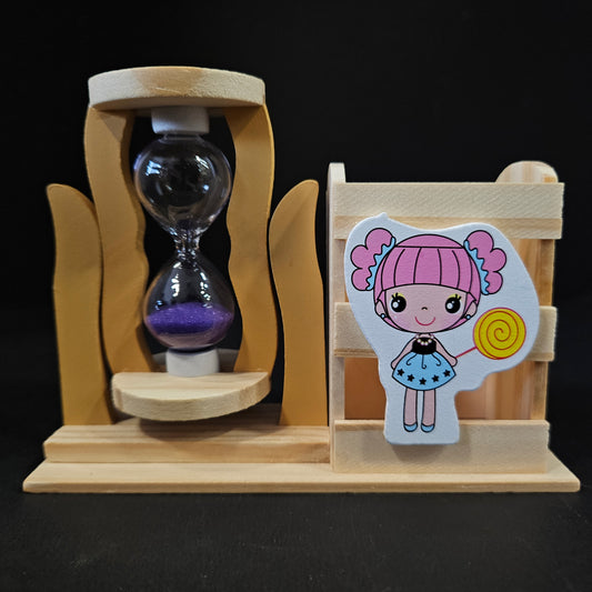 Handicraft Wooden penstand with sand Timers Pen Stand/Pencil Stand for Office & table decor
