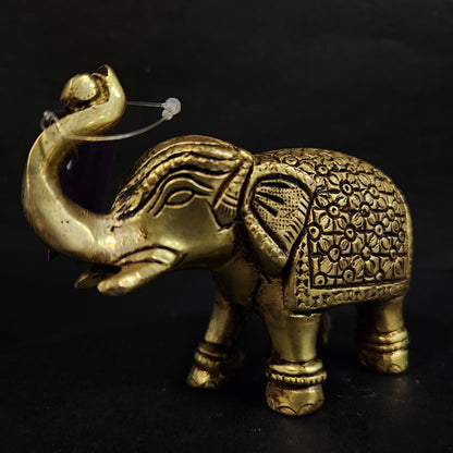 Brass Elephant with Beautifull Design Carving Work On Hathi Gajraj Lucky Figurine Showpiece for Home Statue Idol Handicraft Art