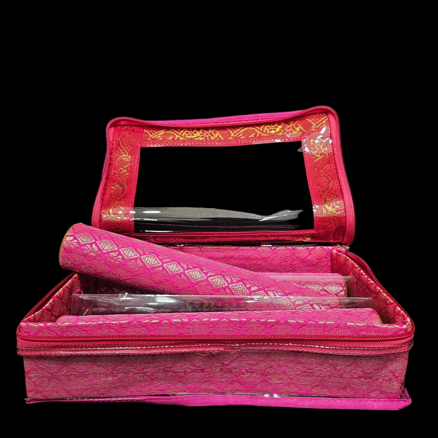 Bangle Box for Women – Brocade Hardboard 3Rod Bangles Storage Organizer with Transparent Jewellery Organizer Case