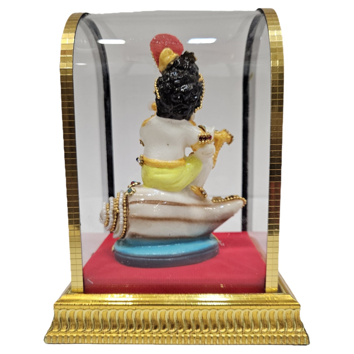 Handcrafted Baby Krishna "Makhan Chor" idol made of polyresin and enclosed in a glass display cabin case