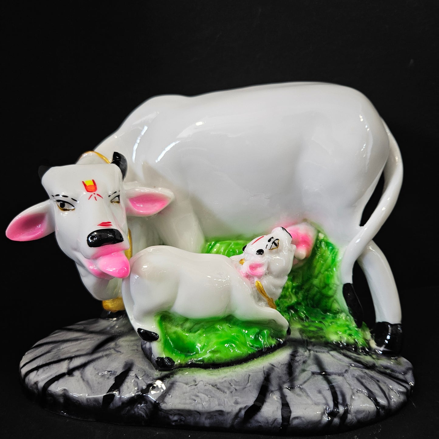 Cow With Calf Statue in Marble Dust, Holy Cow Idol, Showpiece for Home Decor, Handmade Divine Cow, Mother Cow with Baby Calf, kamdhenu