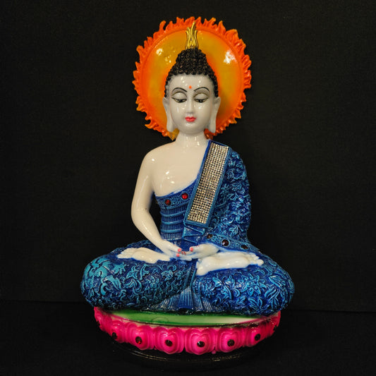 Lord Buddha White with attractive and stones designed Idol for Living & Drawing Room