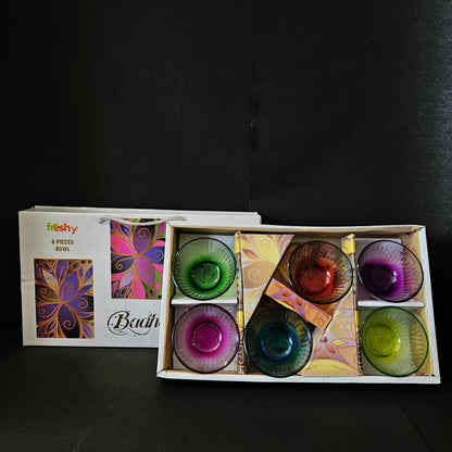 Freshy Badhai 6 pieces set glass bowl with multiple colours perfect for Return gifting purpose