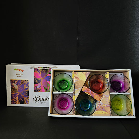 Freshy Badhai 6 pieces set glass bowl with multiple colours perfect for Return gifting purpose