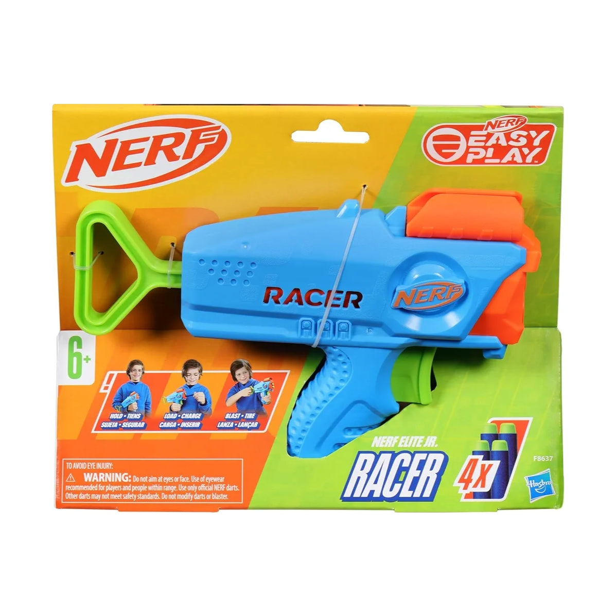Nerf Elite Junior Racer Easy Play Dart Blaster, 4 Elite Darts, Outdoor Toys for 6 Year Old Boys & Girls
