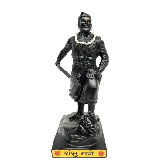 The Legend of Maharashtra Chatrapati Sambhaji Maharaj Murti with Talwar in Matt Black Color for Home Decor