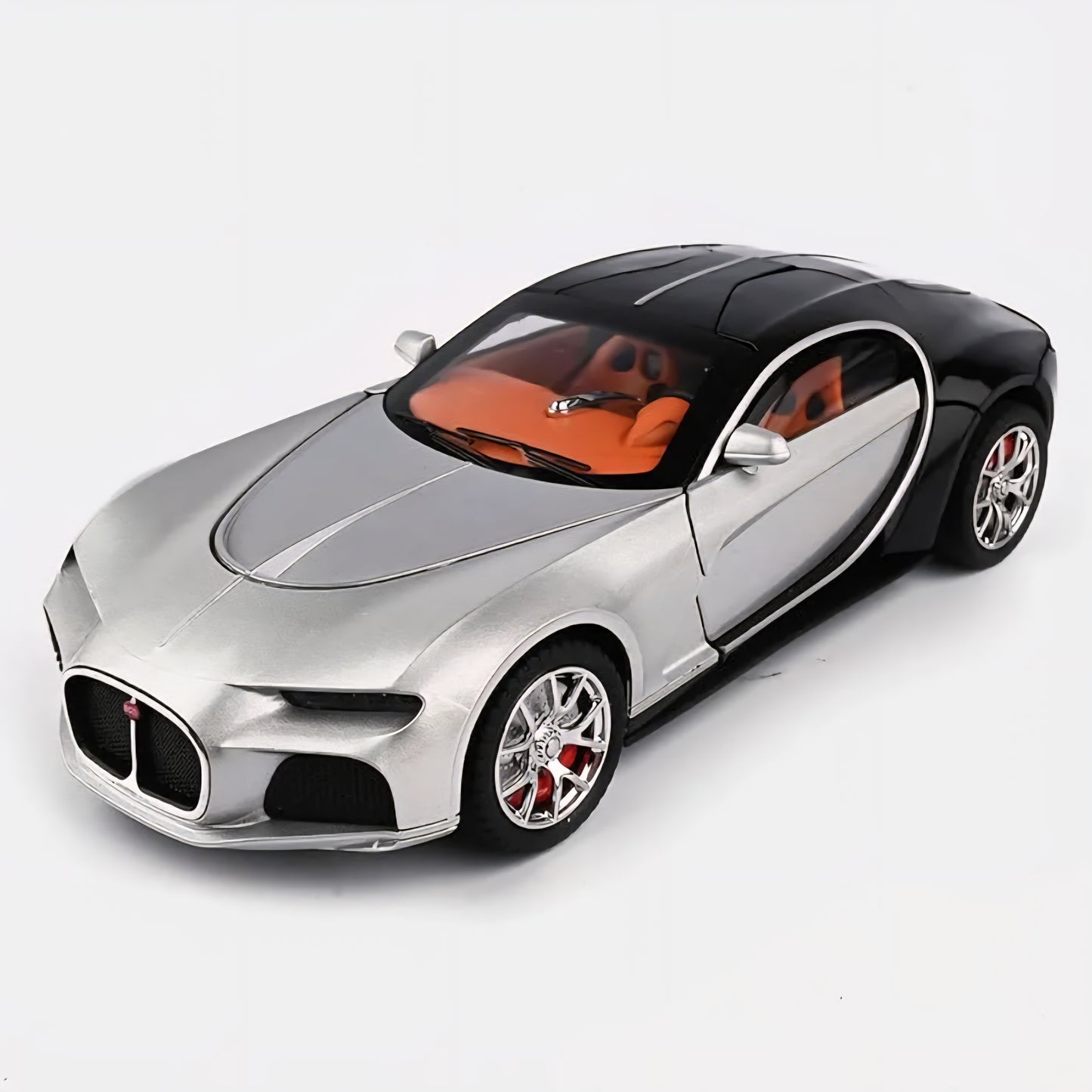 Bugatti Atlantic Diecast Model Car Alloy Metal Pull Back Die-Cast Car Pullback Toy with Openable Doors Light and Music Gift Toys for Kids - Silver/Black