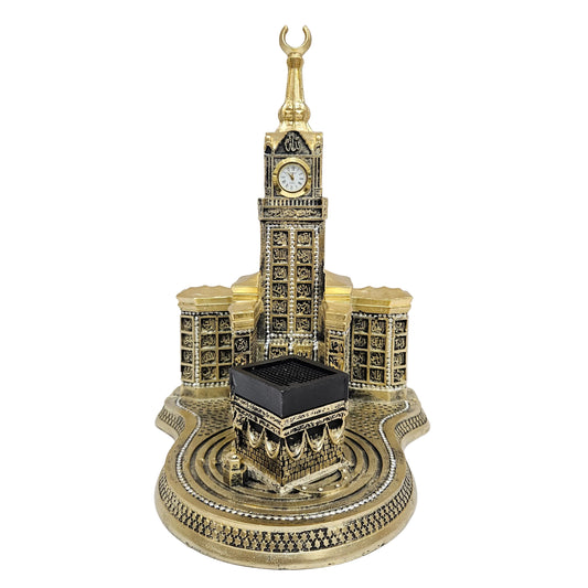 3D Makkah Royal Clock Tower and Holy Kaaba Replica Model Wall Sticker, Gold, Islamic Home Decor, with Allah Wall Medallion