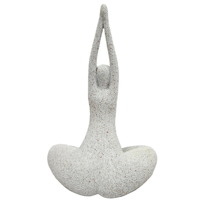 white resin decorative figurine depicts a woman in yoga posture with a speckled texture, suitable for modern home decor