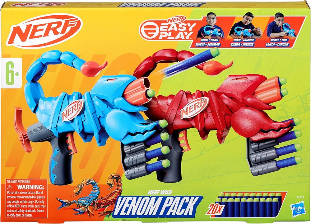 Nerf Wild Venompack, Includes 2 Easy Play Nerf Blasters, Scorpion Designs, 20 Nerf Elite Darts, Snake Toys, Ages 6 years above
