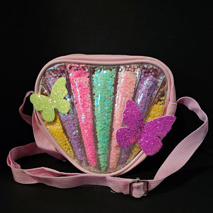 Cute butterfly Purse for Girls Kids, Rainbow Glitter Sequin Crossbody Bag for Toddlers