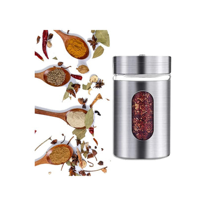 Glass Spice Jar Stainless Steel & Salt & Pepper Shaker, Oregano, Chilli Flakes Seasoning Sprinkler,Air Tight Kitchen Container,Dining Table Masala Box Dabbi