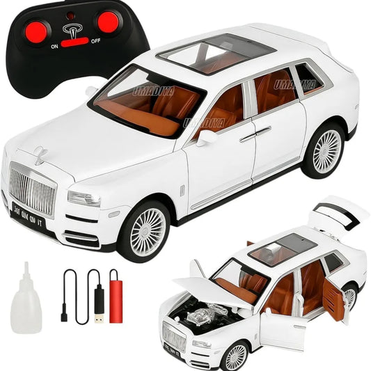 Rolls-Royce Cullinan Model Car 1:22 Scale with Smoke Fog & High Speed | 7 Functions | Metal Rechargeable Remote Control Car with Openable Doors, Spray Effect & Light for Kids