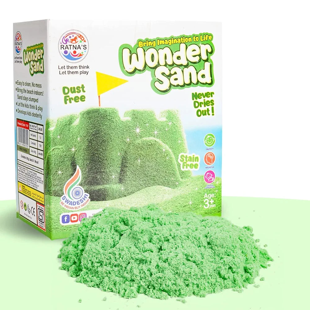 RATNA'S Wonder Sand 500g Smooth Sand for Kids with One Big Mould (Without Tray) Non-Sticky, Easy-to-Shape Sand for Creative Play