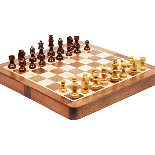 Wooden Chess Set Magnetic Folding Chess Board Game Set Chess and Checkers Backgammon Portable Folding Travel Tabletop Game Travel Chess Set Board Games for Adults Teens