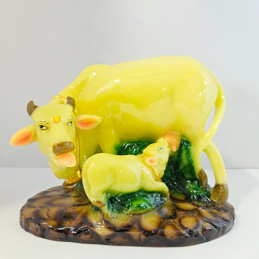 The Holy Statue Polyresin Kamdhenu Cow with Calf Showpiece