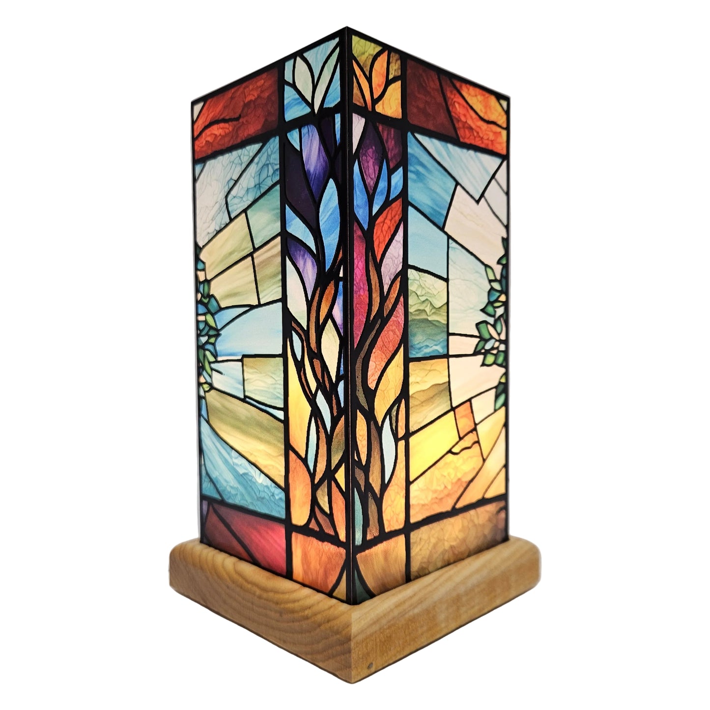 Gibson Gifts Stained Glass Table Lamp features a Tree of Life design on a wooden base Showpiece Figurine