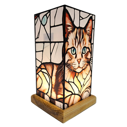 Beautiful stained glass style rectangular table lamp featuring cat. It blends rustic equestrian themes with artistic lighting, making it an excellent statement piece for home decor