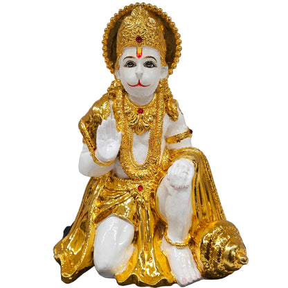 Gold Plated Hanuman ji murti Marble Dust Handmade Bajrangbali Idol Home Pooja Ghar & Office