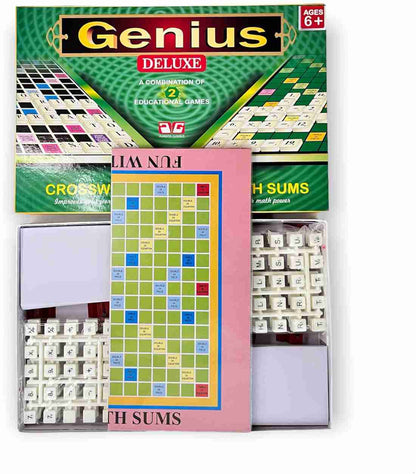 Genius Deluxe crossword board game, designed for ages 6+. It combines two educational Crossword and Fun with Sums.It is a combination of two games in one box. It is designed for 2 players. vocabulary and math.
It promotes educational skills