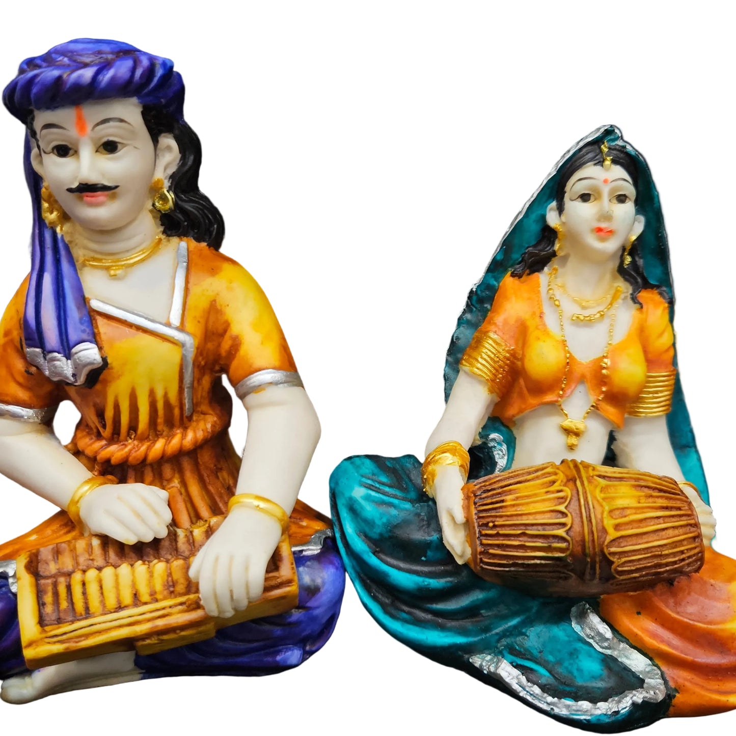 Rajasthani Showpiece figures 8pcs set Couple Man & Lady Playing Musical Instrument Home Decor Resin Traditional Village Decorative Showpiece Statue Living Room