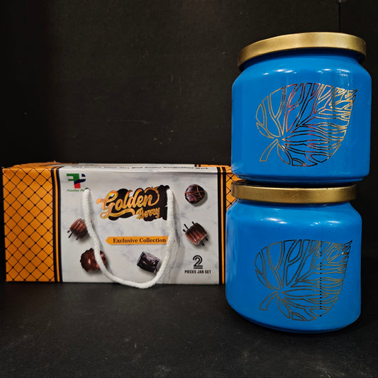 Golden Berry Exclusive Collection Leaf Printed Glass 2pcs set jars set with lid for Return gifting