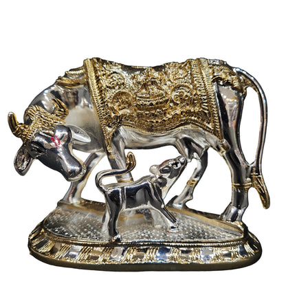 Kamdhenu Cow with Calf for Gold & Silver Plated | Home Decor | Gaay Bachda Cow and Calf for Vastu | Positive Energy | Wealth |