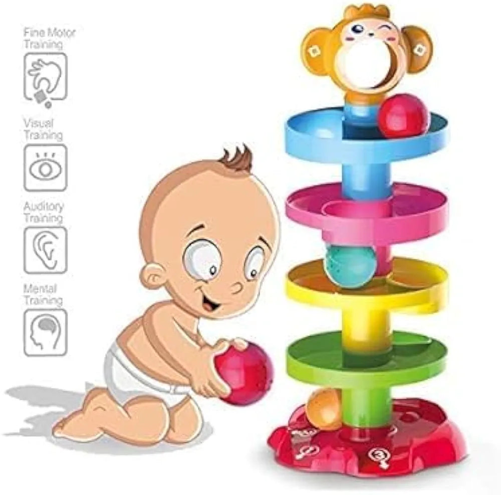 Roll Ball best for early Education Rolling and Swirling Ramp Drop Toy for Kids | 5 Layers | 4 Balls. - (Multicolour).