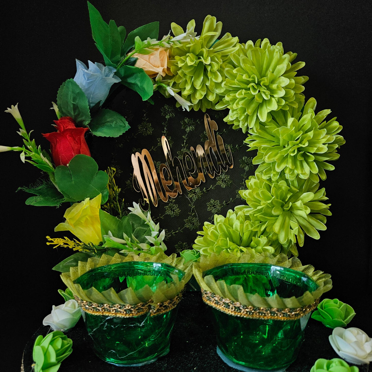 Floweral Decorated Mehendi Ring Platter Decorative Ring Plate and Tray for Ceremony