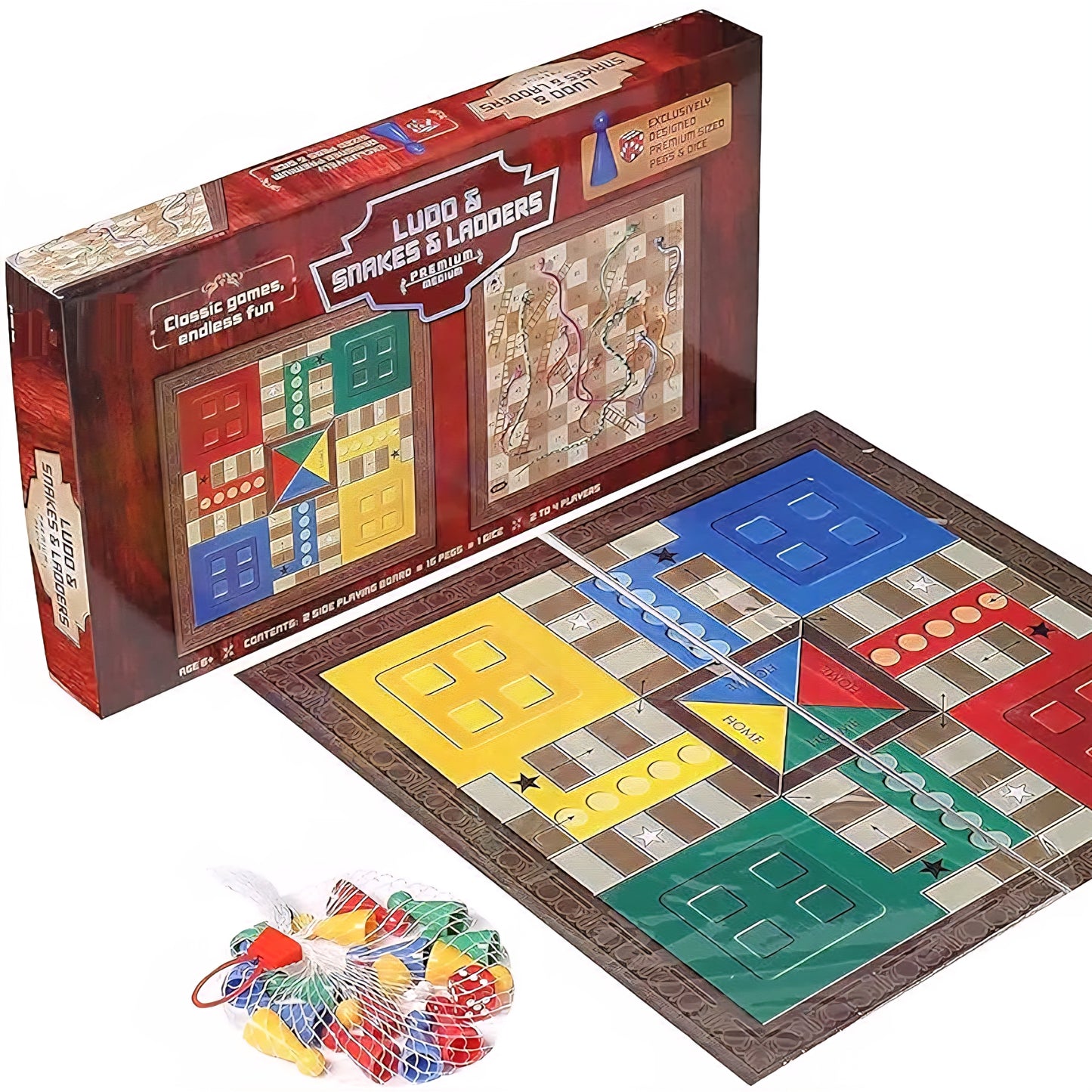 Ludo, Snake and Ladder, Kids Mandi Deluxe, Chess, Business and Stock Market Board Game for Kids, Strategy Game for Family, 2-4 Players (Medium Ludo and Snake)