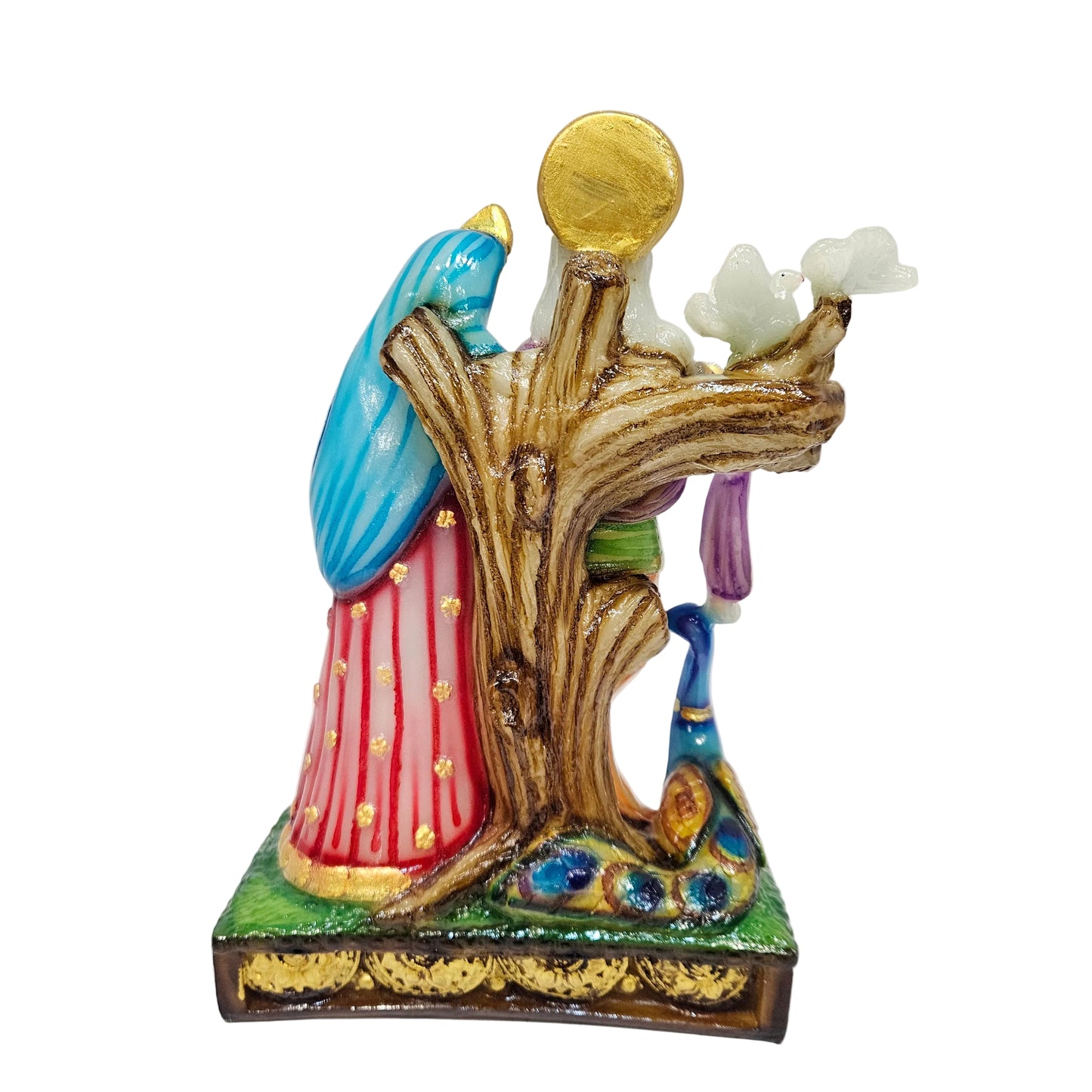 Polyresin Radha Krishna murti intricate hand-painted details and a golden finish for home decor