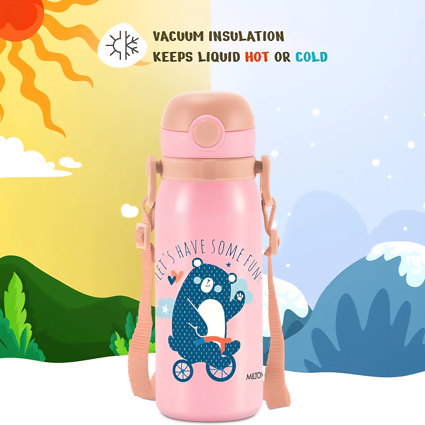 Milton Thermosteel Companion 450 Insulated Inner Stainless Steel Water Bottle with Spout Lid, 1 Piece, 435 ml, Pink| Easy Grip | Leak Proof | Hot or Cold | School | Travel Bottle