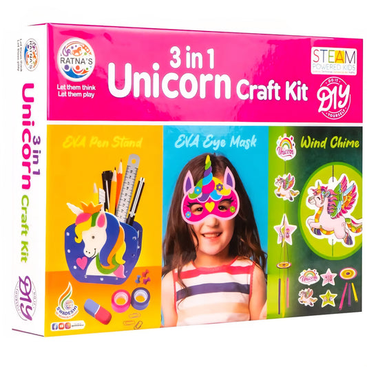 Unicorn Craft Kit 3-in-1 EVA DIY Kit | Create Pen Stand, Wind Chime & Eye Mask | Art & Craft Activity for Kids, Men & Women | Toy for Ages 5+