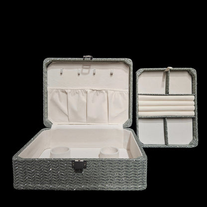 Decorative Jewelry Storage Box Wooden Case with Linen Covered Treasure Chest for Women Gift Photo Organizer with Box Home Decor