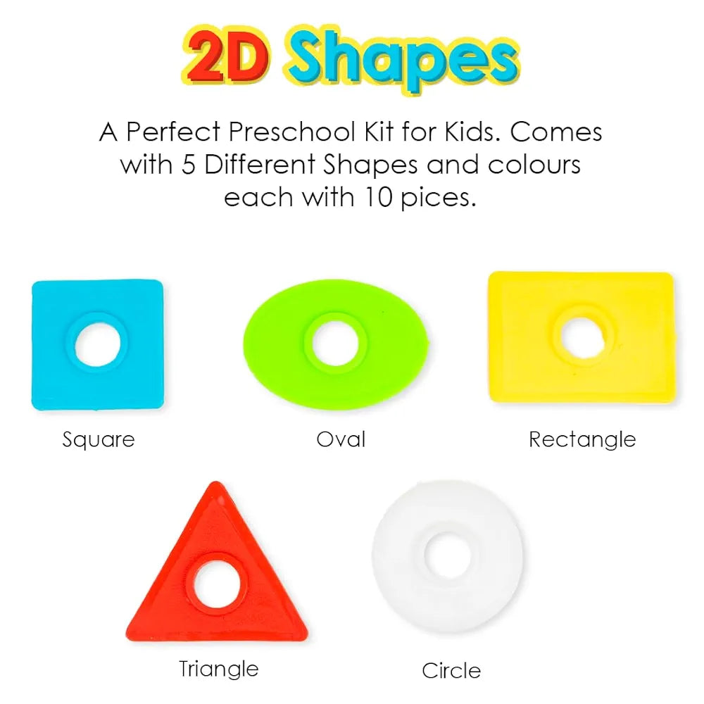 Ratna's 2D Shapes Shooter Plastic 5 Geometric Shapes Lacing Activity Preschool Kit Montessori Shape Sorting Toys for Kids 2+ Years