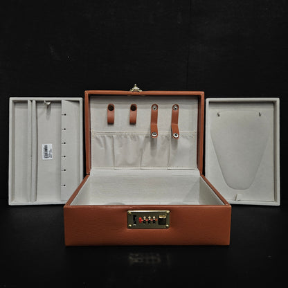 Pu Leather Designer Jewelry Organizer Box for Women, 2Layers Storage with Rings Earrings Bracelets Necklaces Studs Watches Bangles