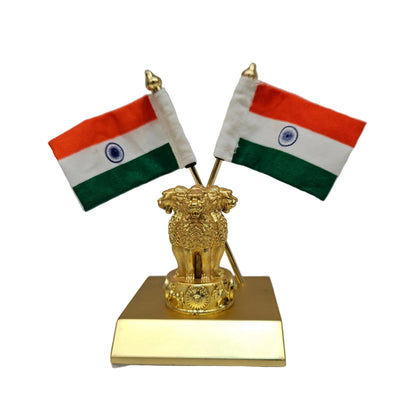 The Indian National Emblem (Ashoka Emblem) with crossed national flags Desktop/Table Showpiece Figurine
