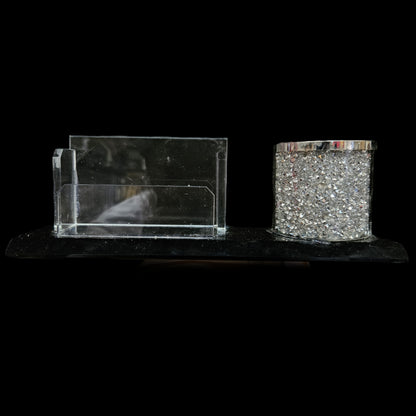 Glass Crystal penstand with notes Holder table topper for Office & Desk