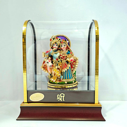 Radha Krishna 24 carat Gold Plated Cabin Idol for Pooja Room & Home Decor