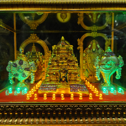 Tirupati Gopuram,shank&Chakra decorated with attractive stones,slokam & multi colour lighting Cabin idol perfect for Marriage gifting,house warming