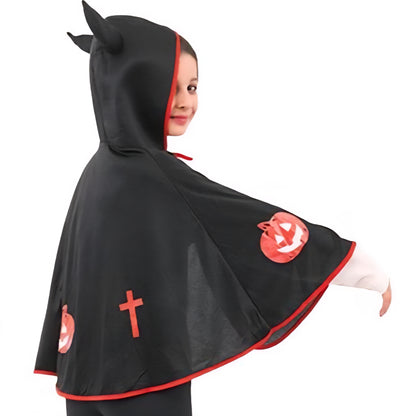 Fabric Cape With Two Horns Design For Halloween Decorations - Red