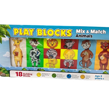 Play Blocks Mix & Match Animals Building Blocks Set, 18 Pieces, Age 3 Years+