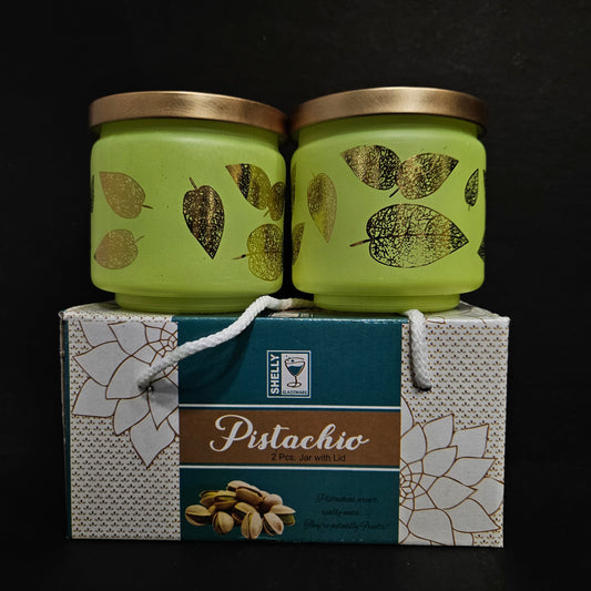 Shelly glassware Pistachio 2 piece set glass storage containers with Leaves Design and lid