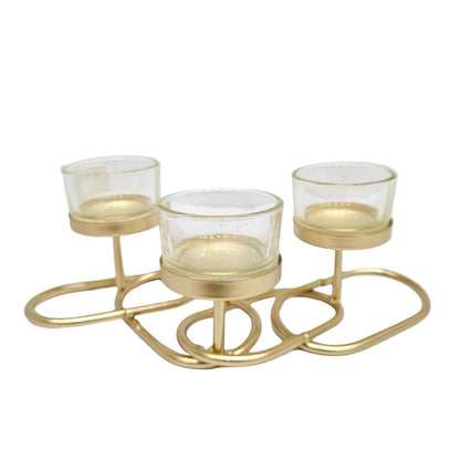 Iron 3 Arch Table Centerpiece Decorations Candle Holder for Weddings,Kitchen, Dining Room, and Coffee Tables, White, Clear glassy Chunky 3 Cups