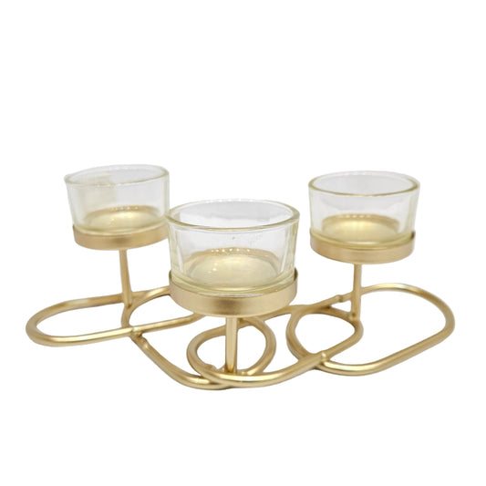 Iron 3 Arch Table Centerpiece Decorations Candle Holder for Weddings,Kitchen, Dining Room, and Coffee Tables, White, Clear glassy Chunky 3 Cups