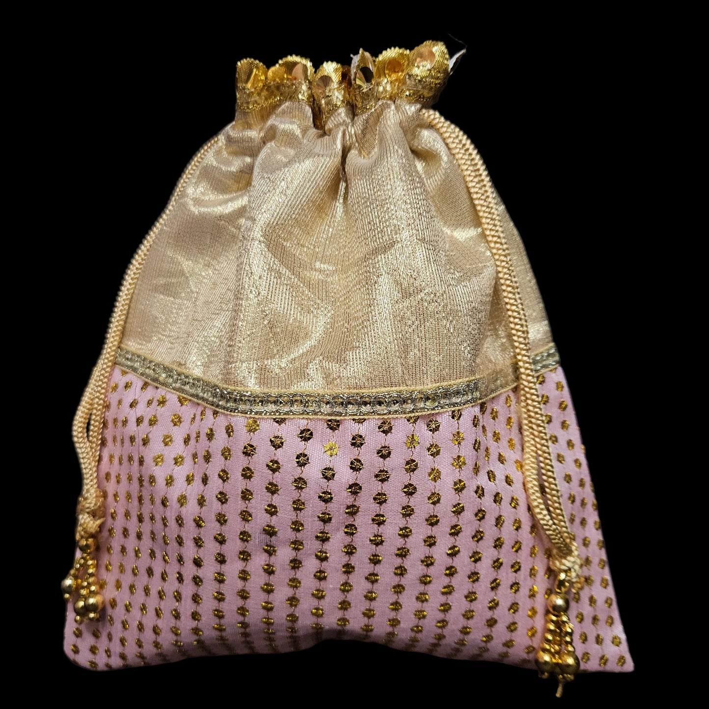 Designer Golden Polti Bag Pearl Handle and Tassel Ethnic Purse Women’s/Girls's Handbag for Party, Casual, Bridal