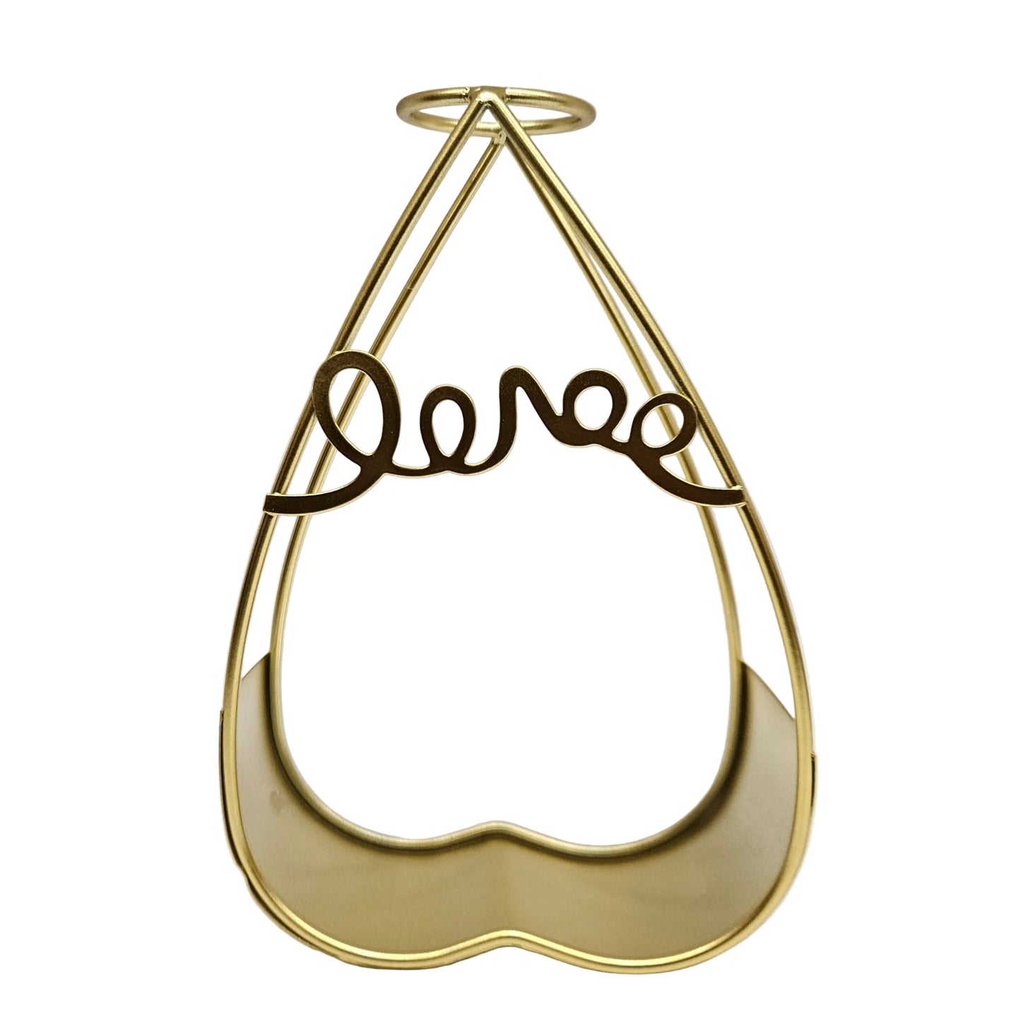 Gold heart-shaped metal frame stand features a clear glass tube for propagation