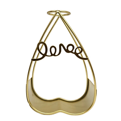 Gold heart-shaped metal frame stand features a clear glass tube for propagation