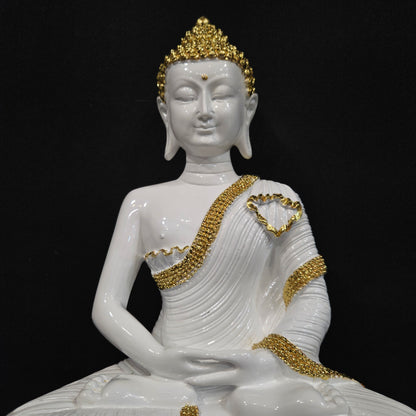 Buddha Statue for Home Decor Diwali Office Corporate Gift Meditation Showpiece Figurine White Gold